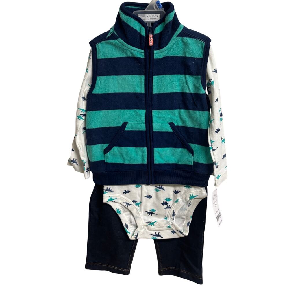 Carter’s Baby Boy 2 Sets 24M Vest Outfit Bundle Bodysuit Pants Plaid Dino New - Picture 3 of 7